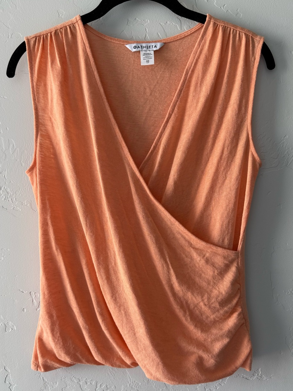 Athleta Breezy Wrap Tank Top Peach Orange Yoga Soft Girl Style V-Neck Ruched XS
